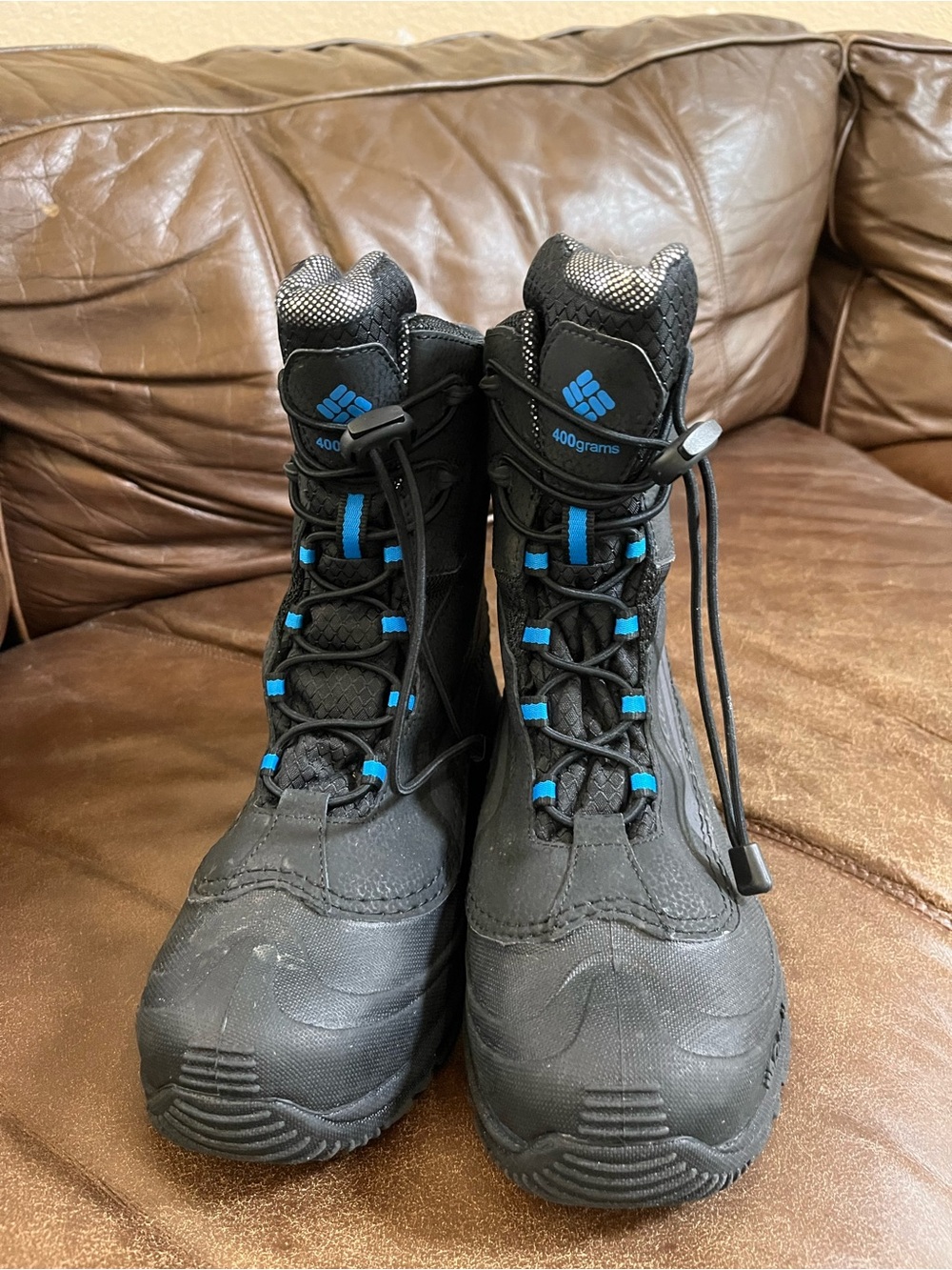 Columbia Black Snow Boots with Blue Accents